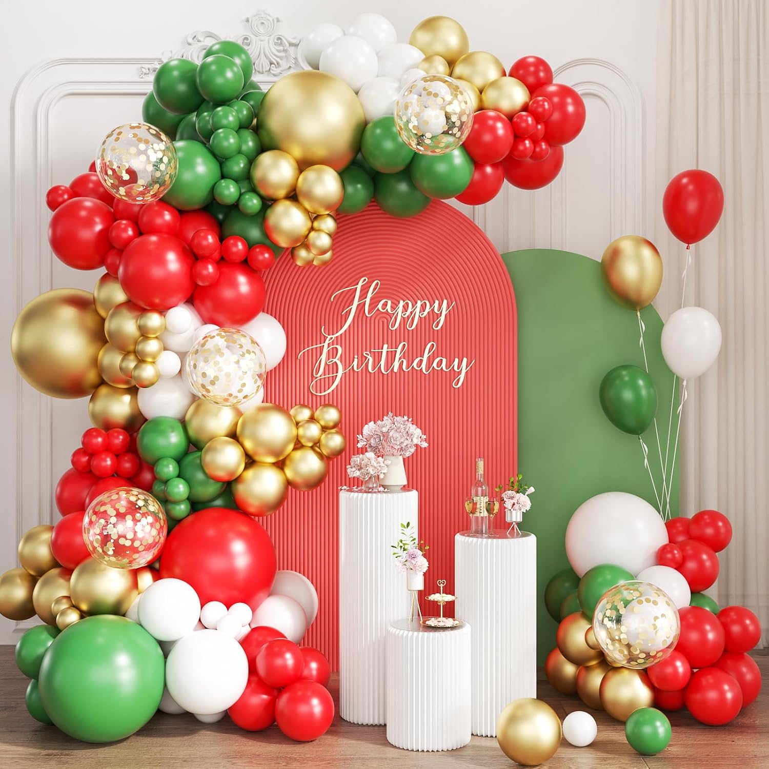 Red White Green and Gold Ballo - Balloon Arch Kit recension och pris