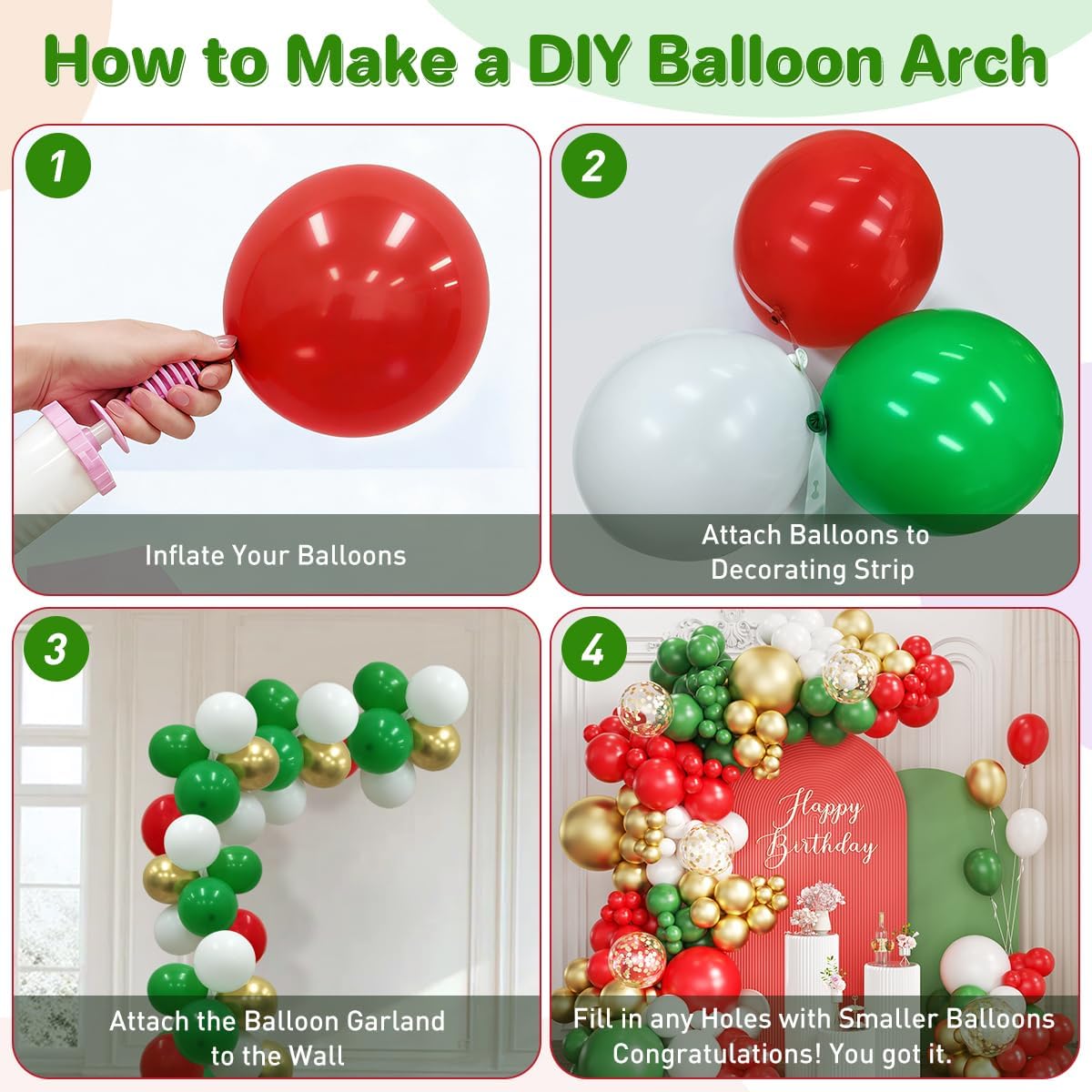 Red White Green and Gold Ballo - Balloon Arch Kit recension och pris