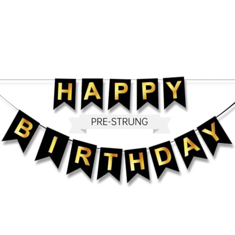 Happy Birthday Banner,Pre-Stru - Party Banner Gold recension och pris